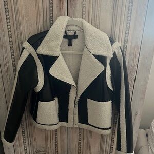 Forever 21 Black and Cream Teddy Jacket